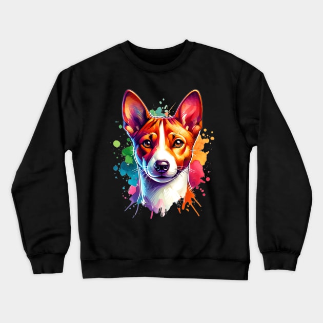 Watercolor Basenji Dog Crewneck Sweatshirt by The Jumping Cart